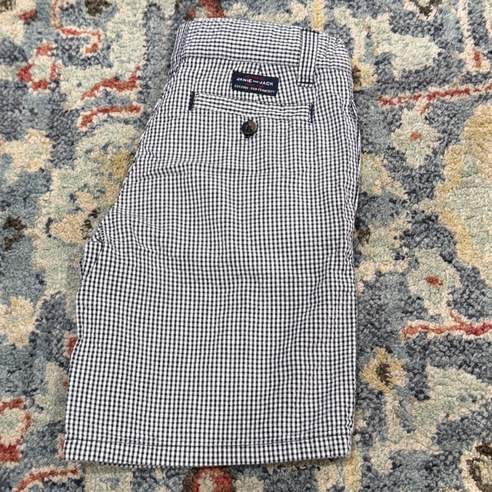 Janie and Jack Gingham Shorts Boys 5 Navy Blue Check Preppy Classic GUC*